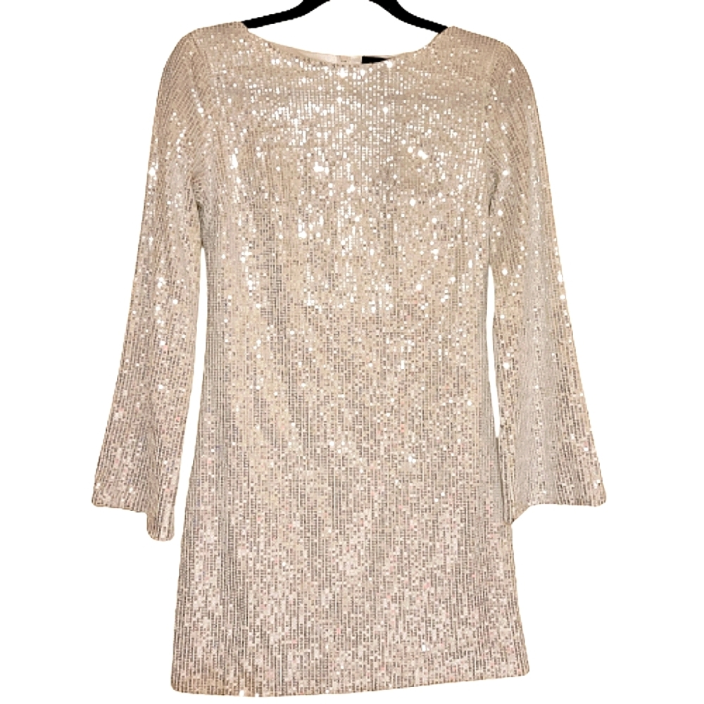 Lea & Viola women's white long Bell sleeves sequins evening mini dress size XS